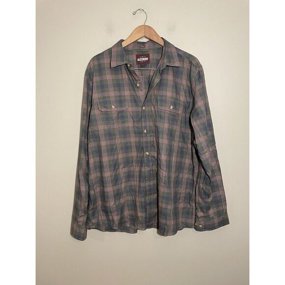 Alesbury Plaid Flannel Button Front Shirt 100% Cotton Men’s Large Green - Picture 2 of 6